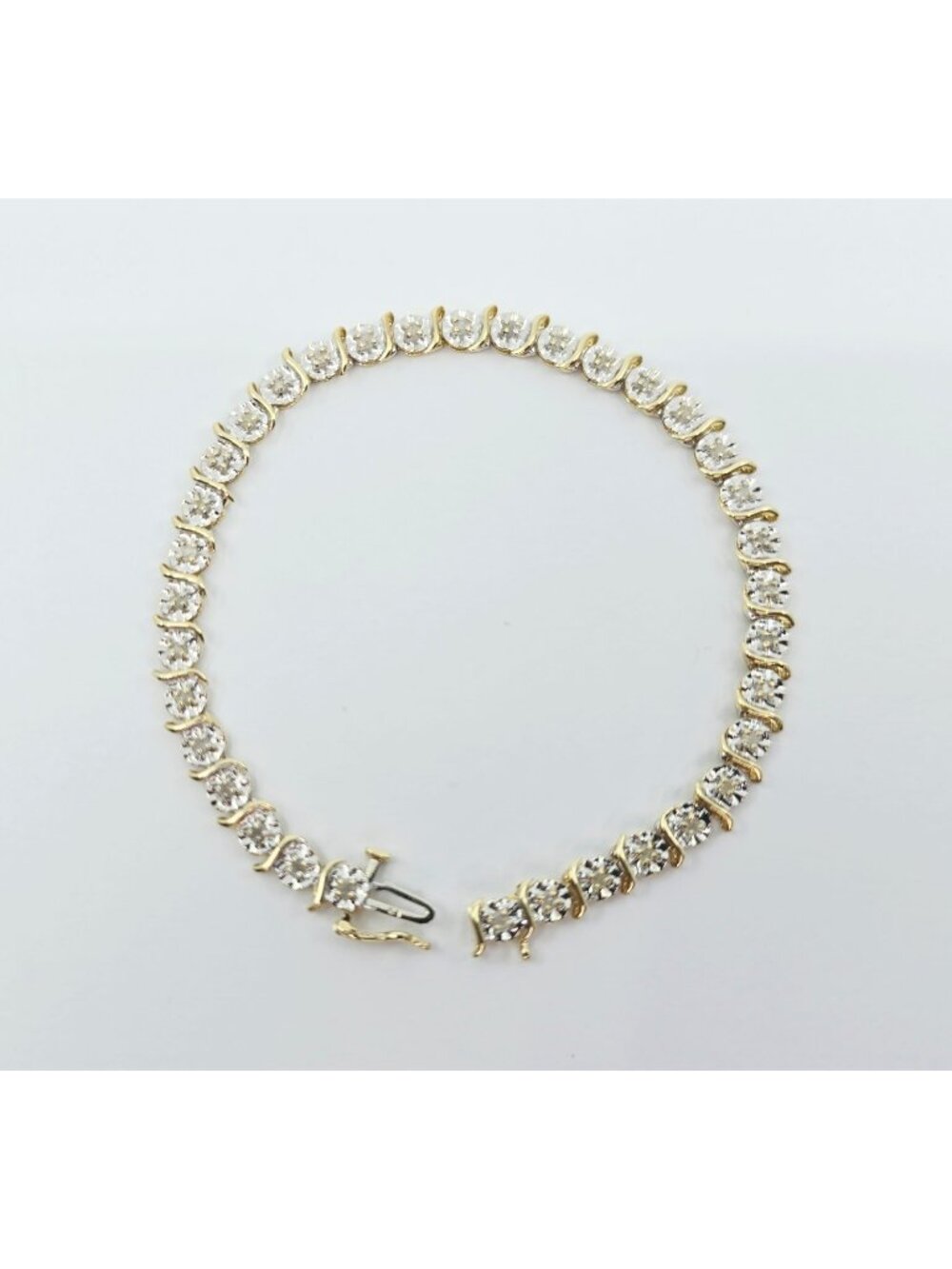 10K Two Tone Multi Color Gold Designer Diamond Tennis Link Bracelet - 7.25" L